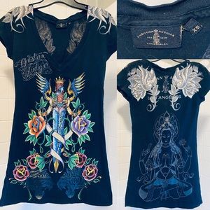 Christian Audigier Short Sleeve VNeck T Shirt SzXS